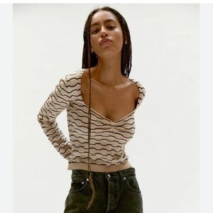 Musier Paris Top Size 38 Carmel Brown and Black Stripes